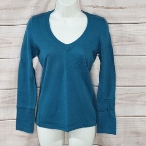 GAP sweater vneck long sleeve cotton wool blend teal green blue S